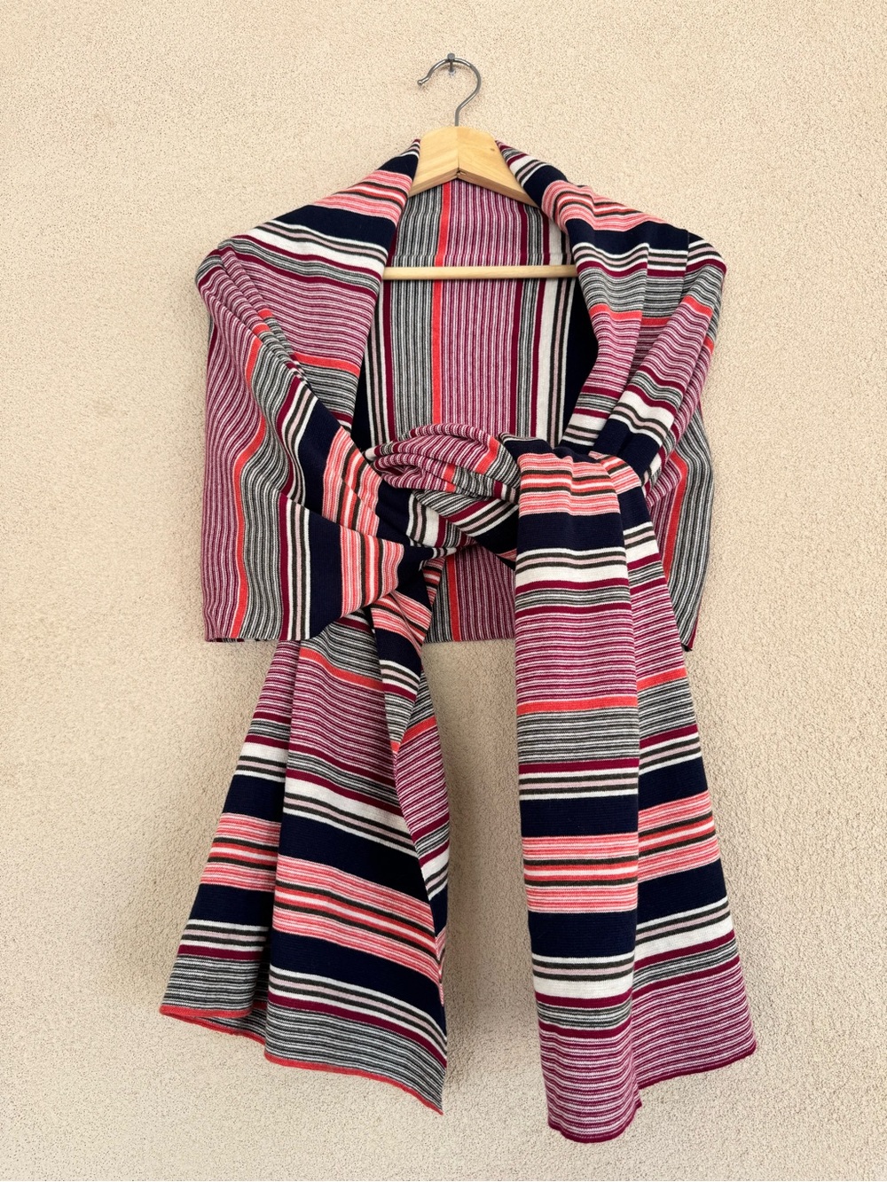 GAP “Very Berry” Striped Knit Oversized Cotton/Viscose/Silk Blend Scarf/Wrap